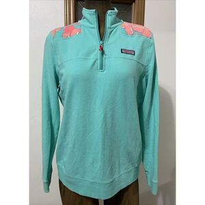 Vineyard Vines In Bloom Shep Top Women's Small Aqua Flowers Floral Shoulders